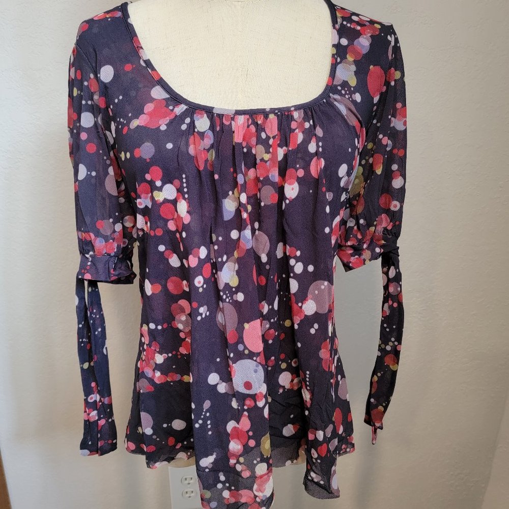 Medium - Sweet Pea By Staci Frati Colorful Mesh Top, Short Tie Sleeve